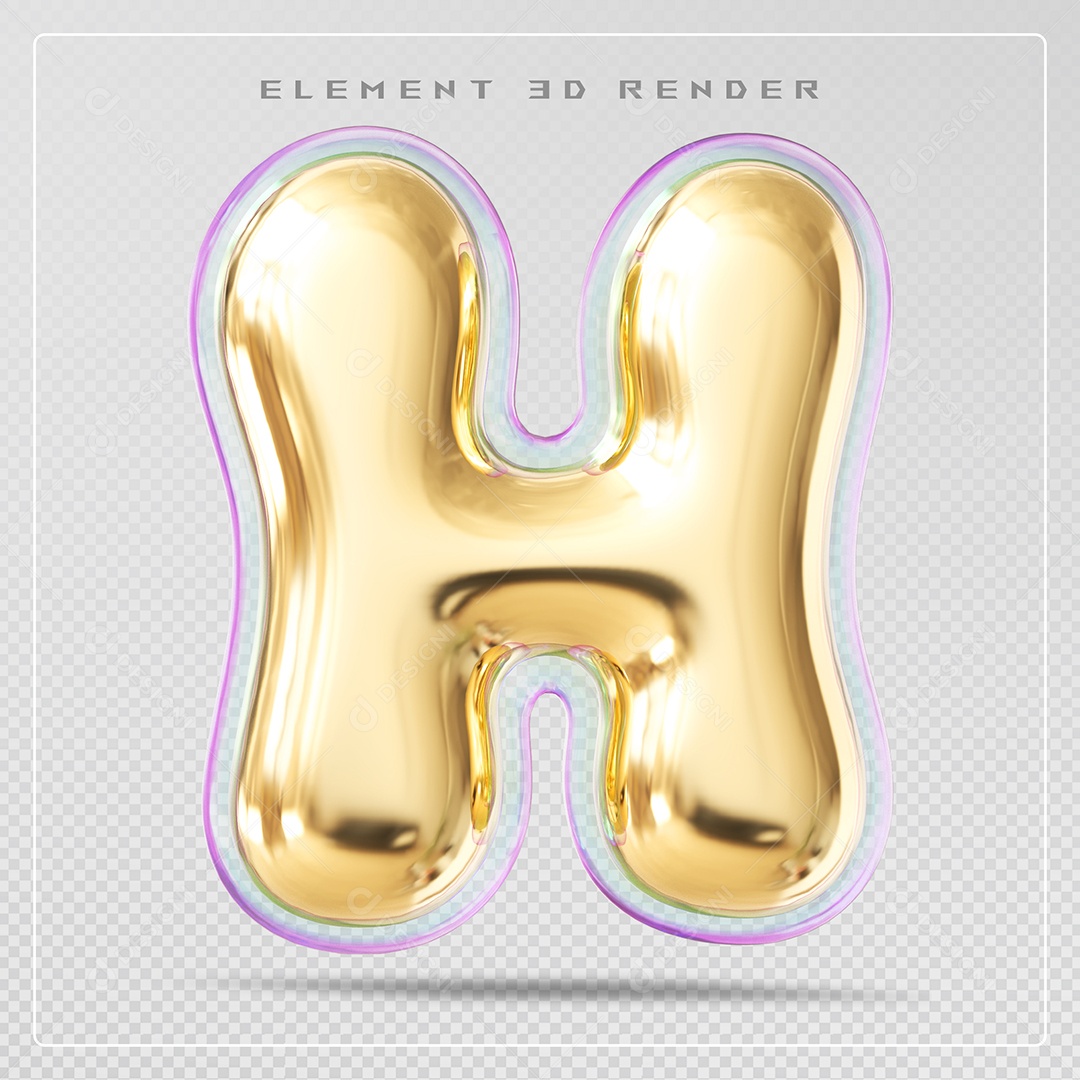 Elemento 3D Letra H Dourado Para Composição PSD