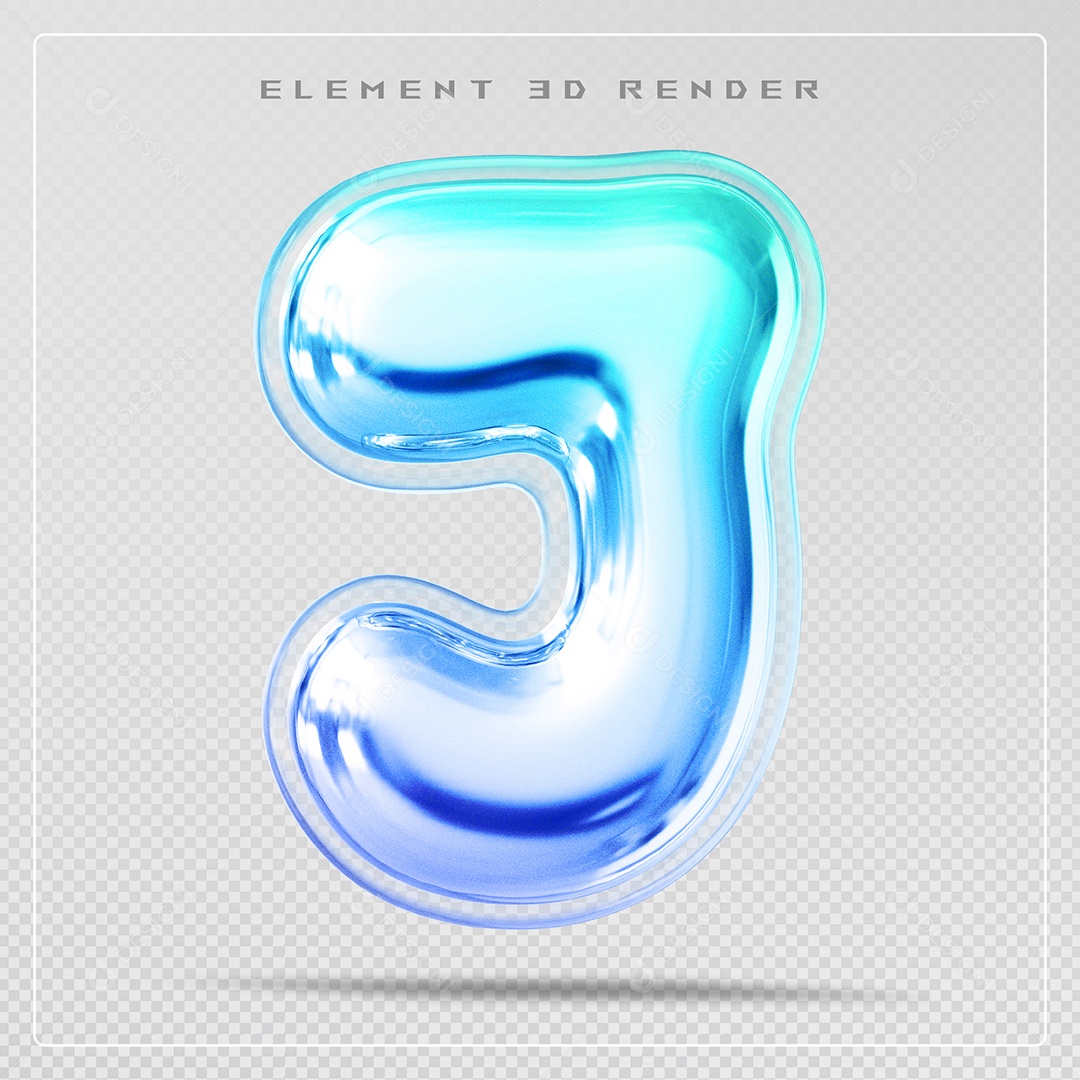 Elemento 3D Letra J Azul Para Composição PSD