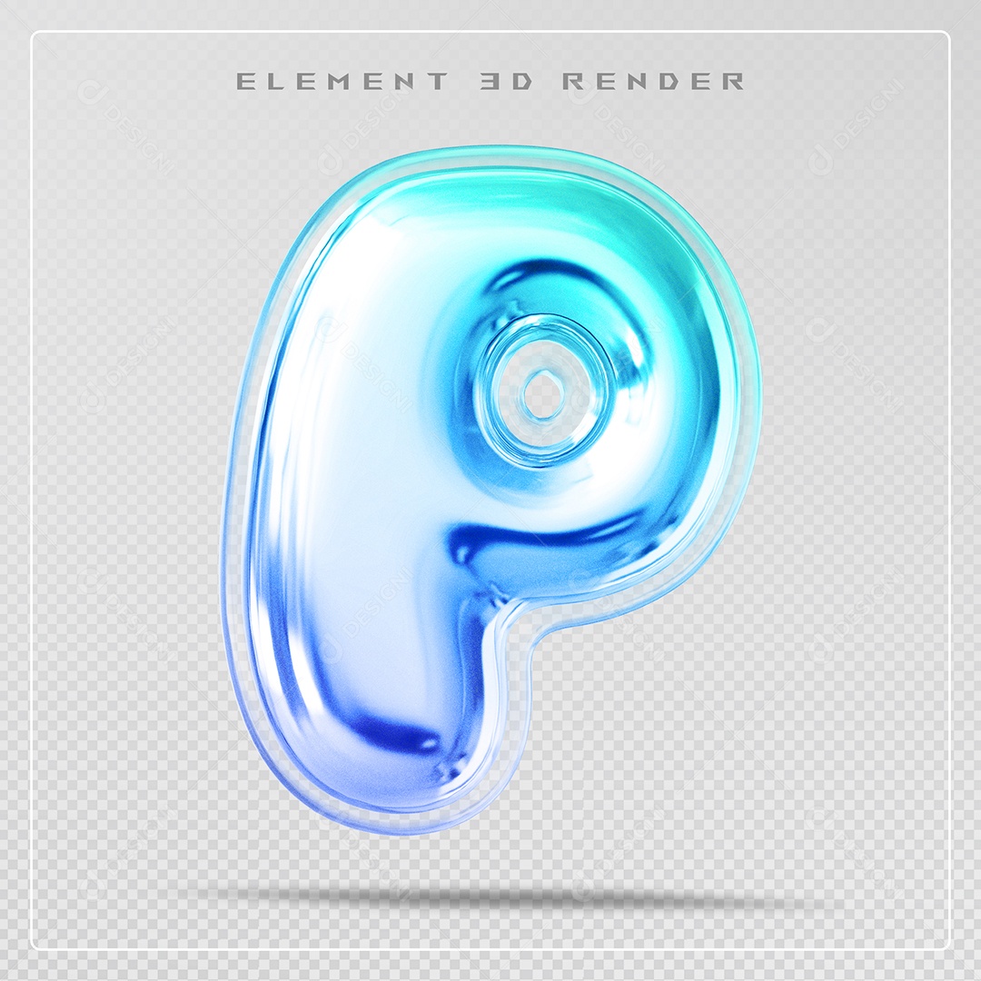 Elemento 3D Letra P Azul Para Composição PSD