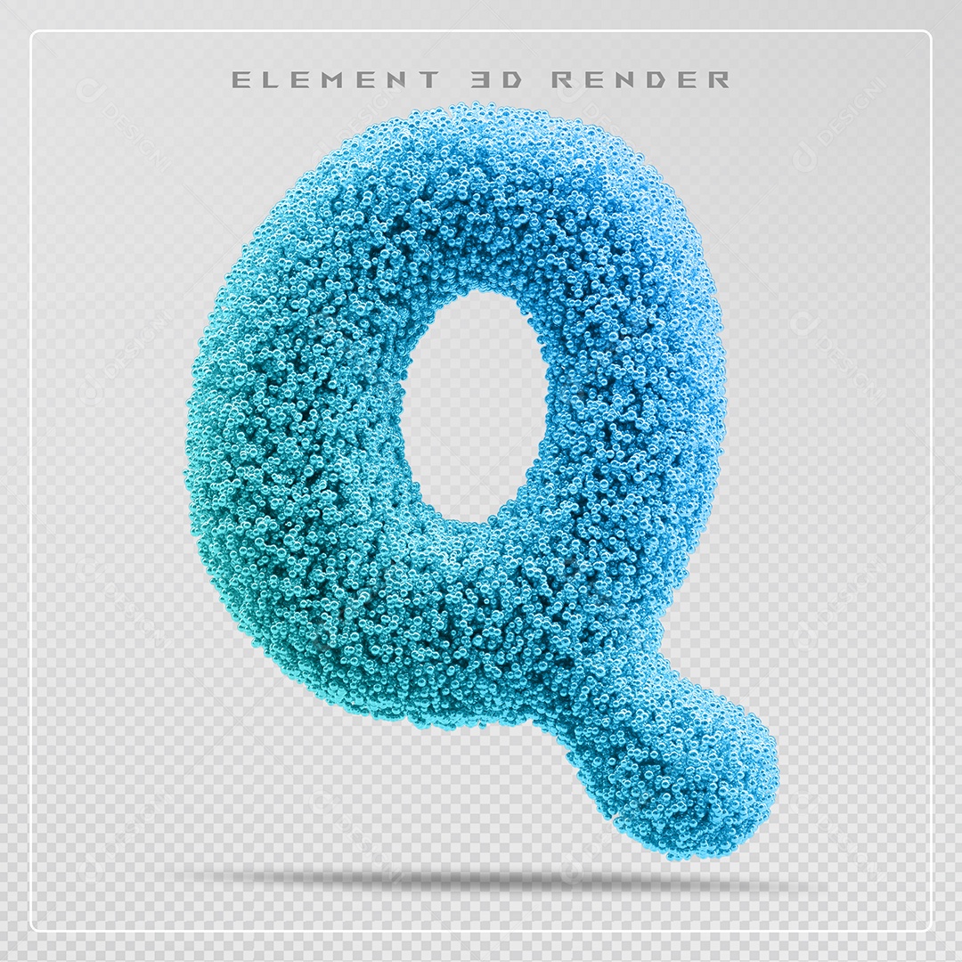 Elemento 3D Letra Q Azul Para Composição PSD