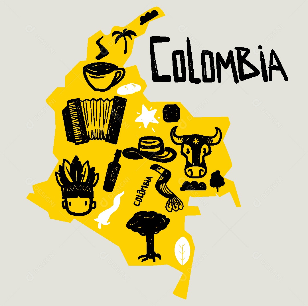 Mapa da Colômbia Ilustração Vetor EPS