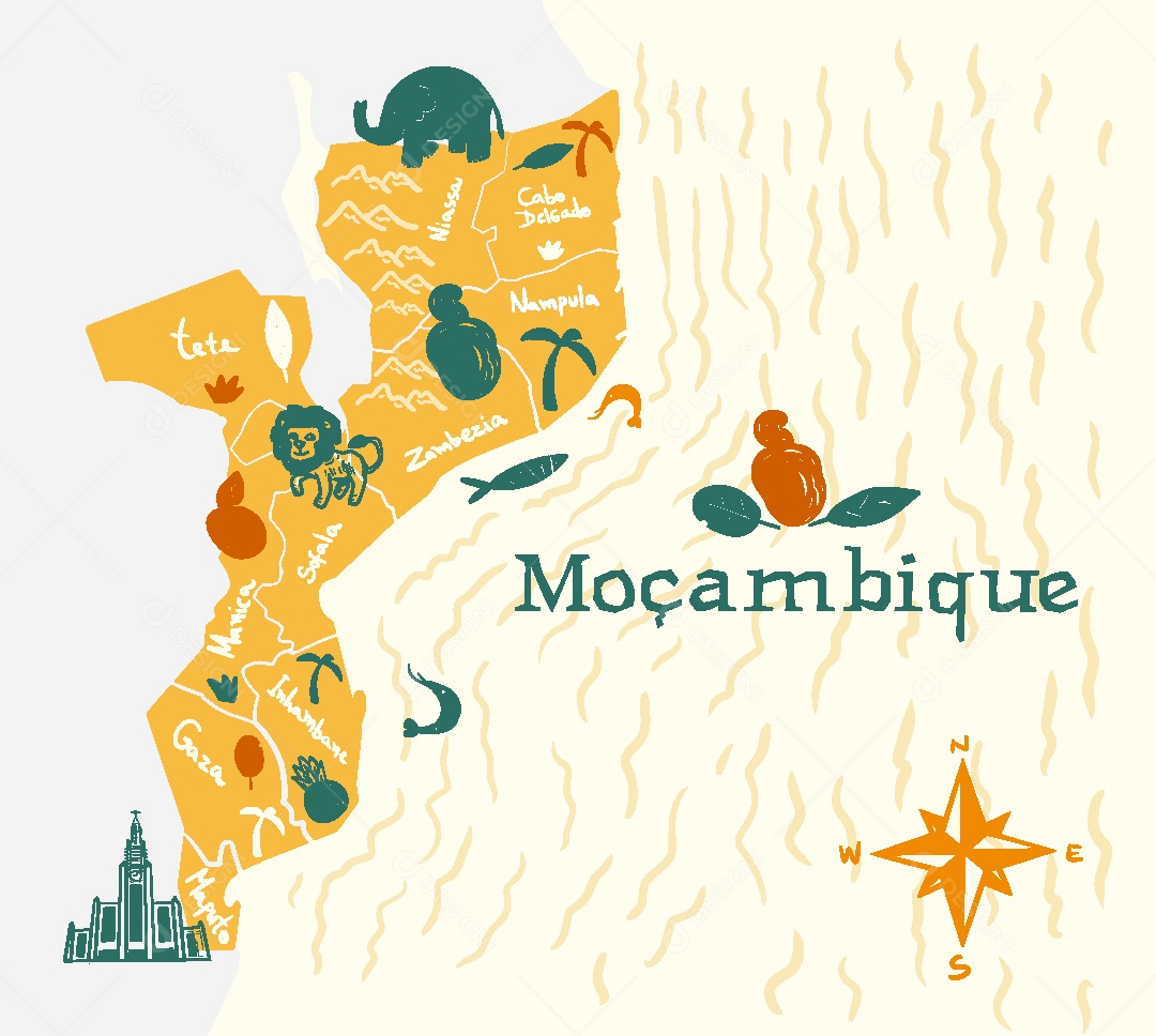 Mapa de Moçambique Ilustração Vetor EPS
