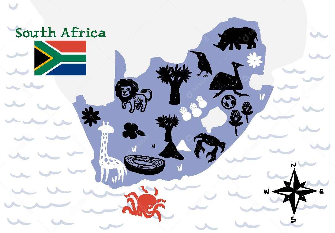 Mapa da África do Sul Ilustração Vetor EPS