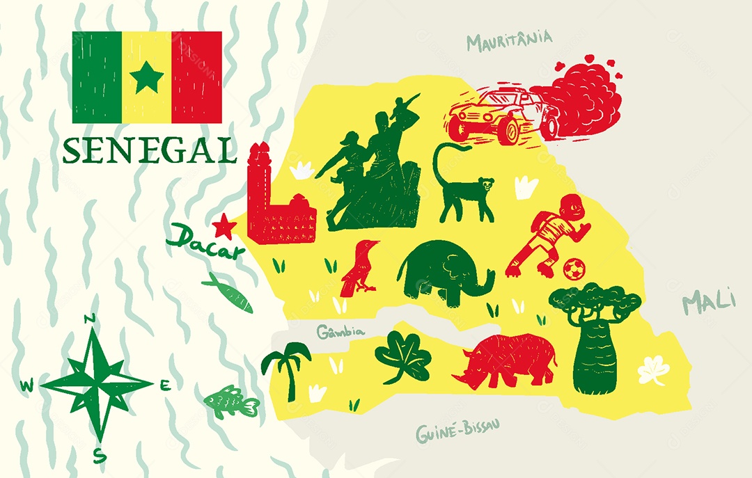 Mapa do Senegal Ilustração Vetor EPS