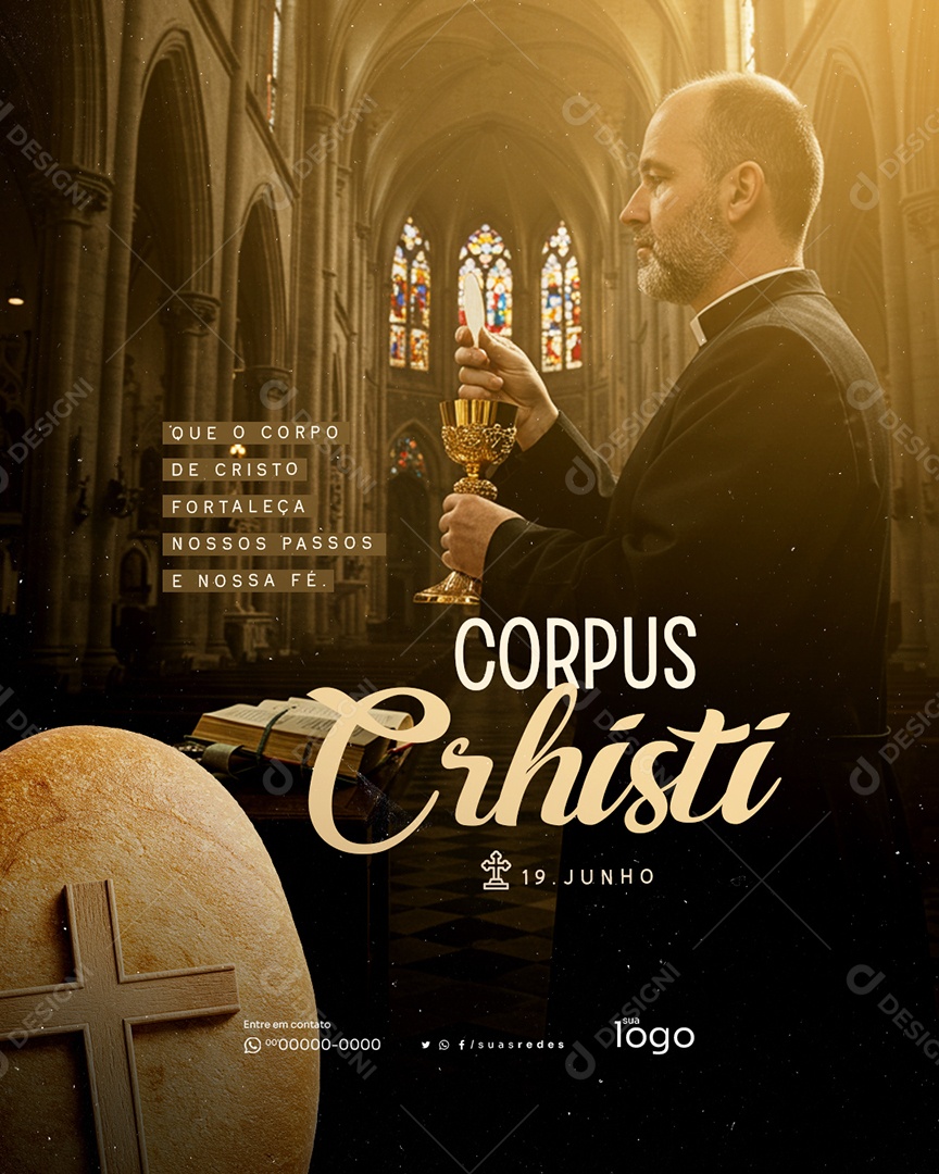 19 De Junho Dia De Corpus Christi Que o Corpo de Cristo Fortaleça Nossos Passos e Nossa Fé Social Media PSD Editável