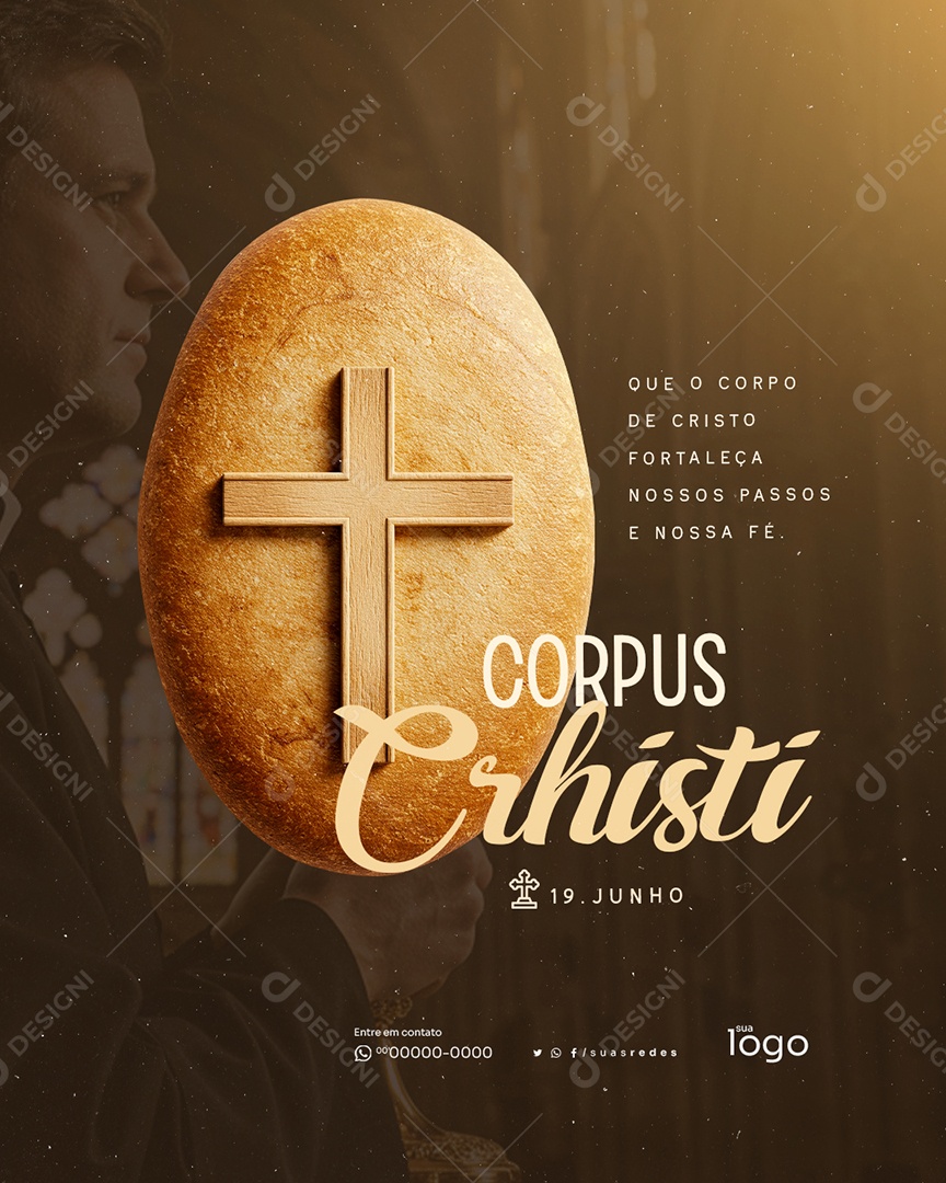 19 De Junho Dia De Corpus Christi Que o Corpo de Cristo Fortaleça Nossos Passos Social Media PSD Editável