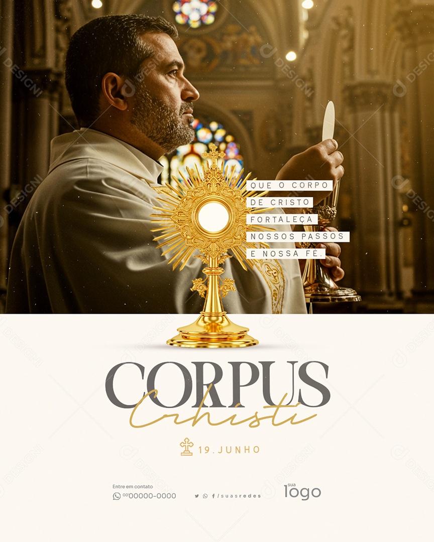 Dia De Corpus Christi 19 De Junho Que o Corpo de Cristo Fortaleça Nossos Passos Social Media PSD Editável