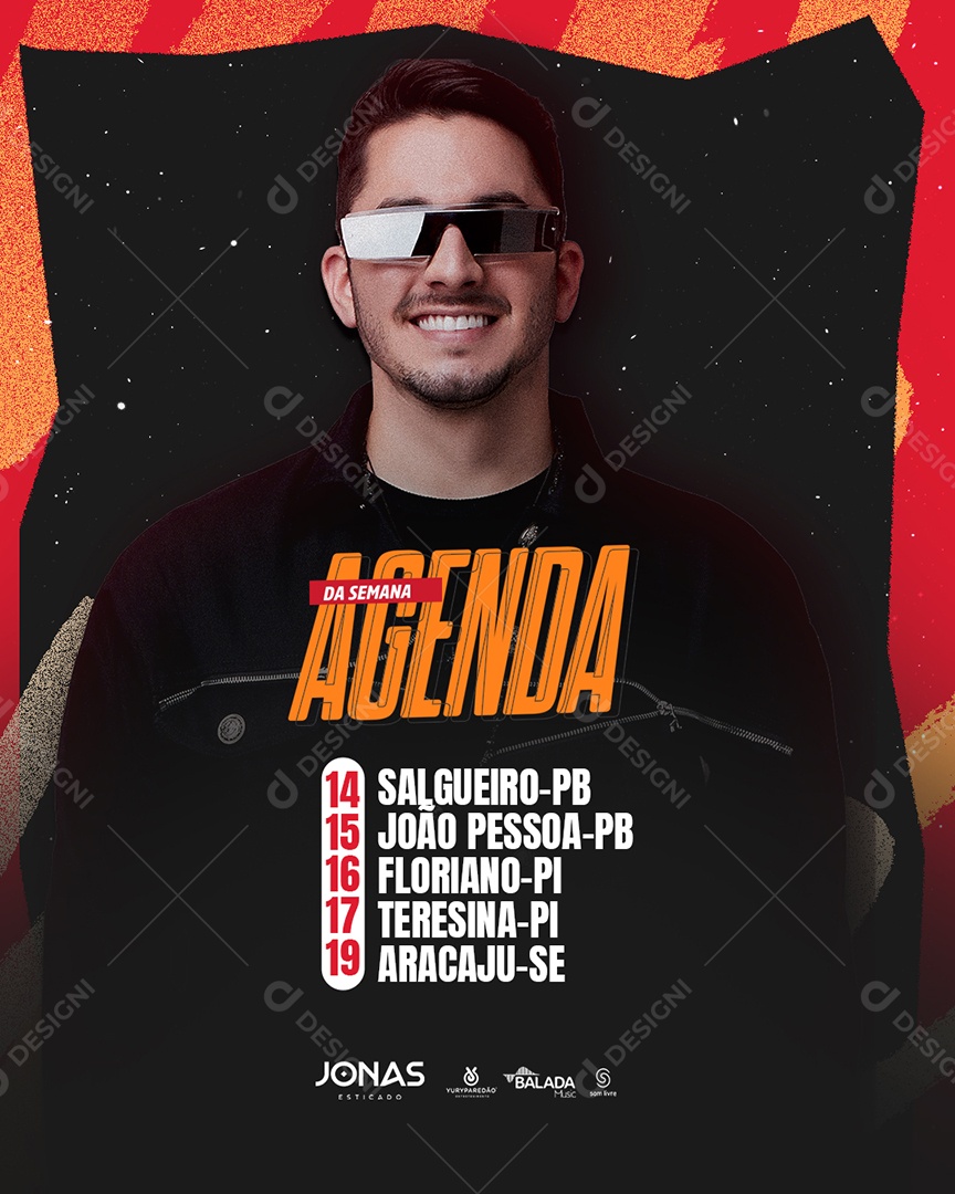 Feed Flyer Agenda Semanal Jonas Esticado Social Media PSD Editável
