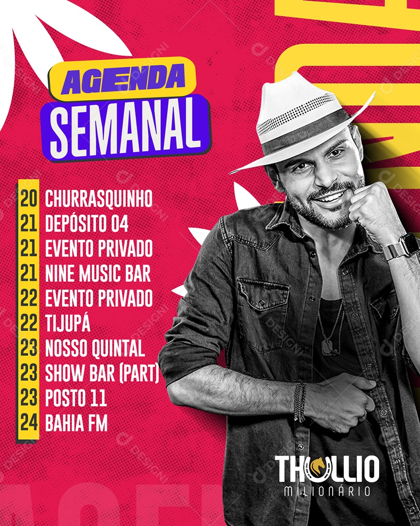 Feed Flyer Agenda Semanal Thulio Milionário Social Media PSD Editável