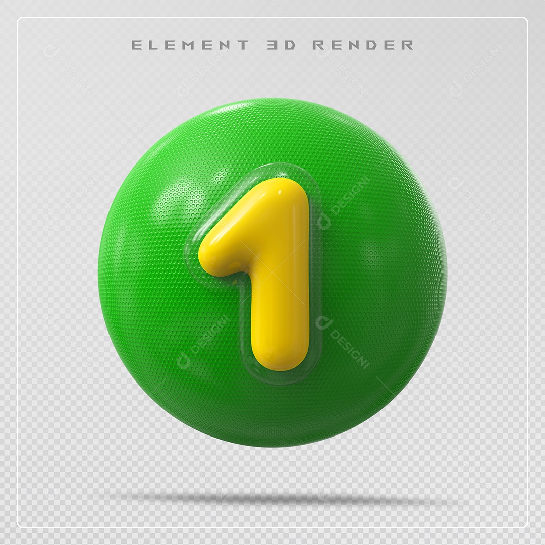 Elemento 3D Bola De Número 1 Amarelo para Composição PSD