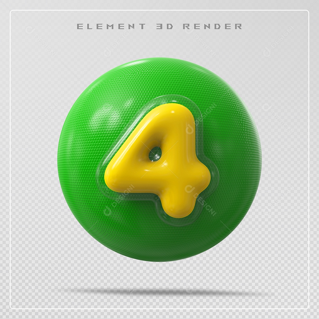 Elemento 3D Bola De Número 4 Amarelo para Composição PSD