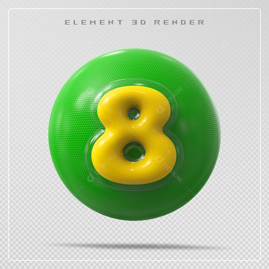 Elemento 3D Bola De Número 8 Amarelo para Composição PSD