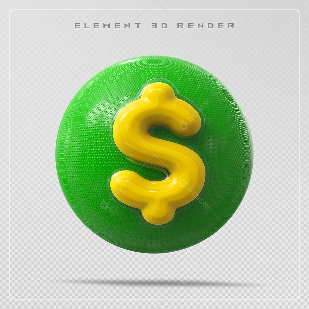Elemento 3D Bola De Cifrão $ amarelo para Composição PSD