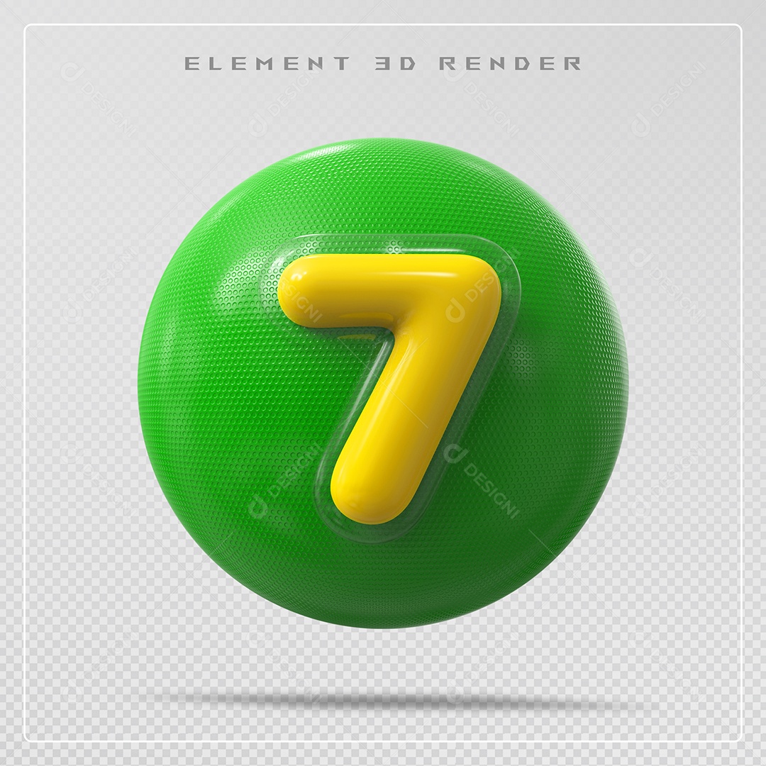 Elemento 3D Bola De Número 7 Amarelo para Composição PSD