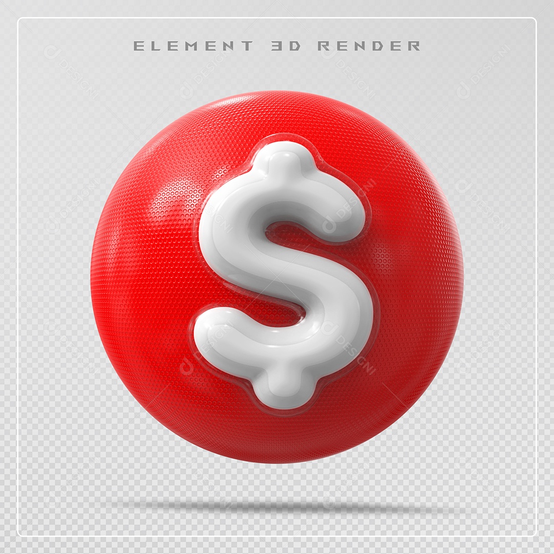 Elemento 3D Cifrão $ Branco para Composição PSD