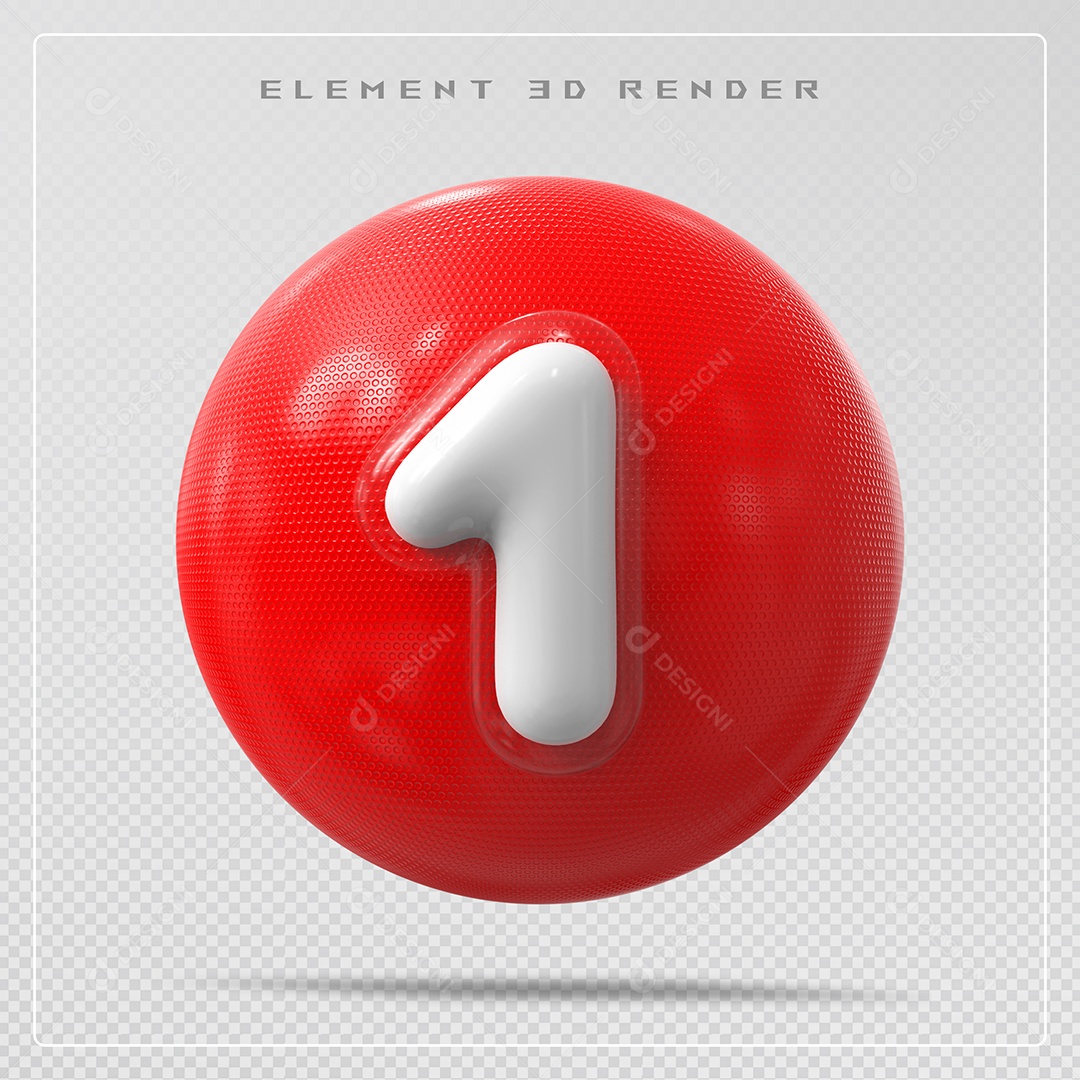 Elemento 3D Número 1 Branco para Composição PSD