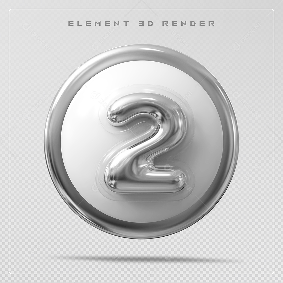 Elemento 3D Número 2 Prata para Composição PSD