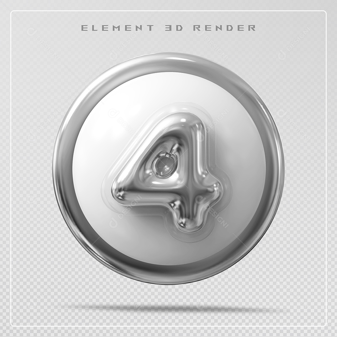 Elemento 3D Número 4 Prata para Composição PSD