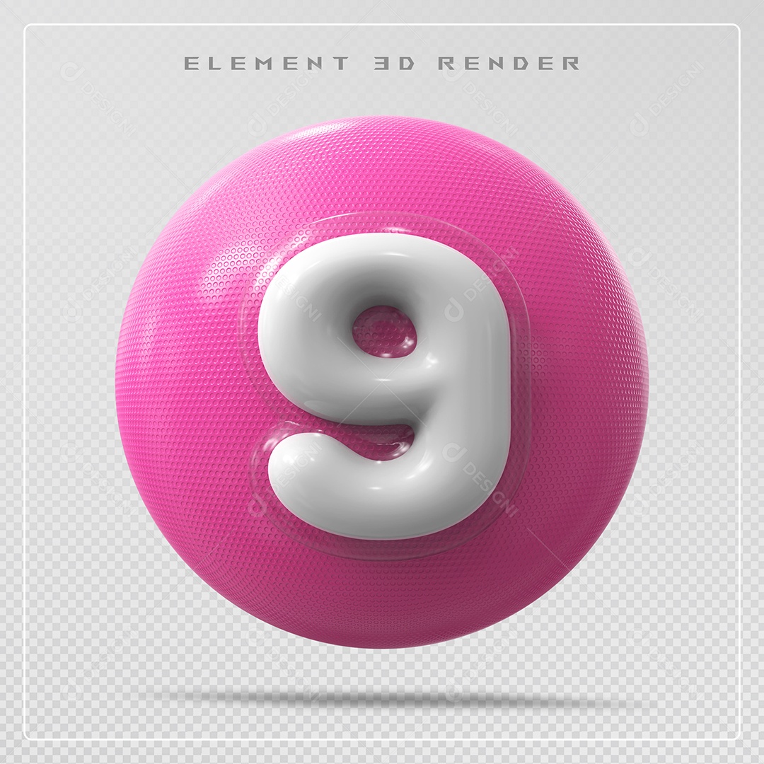 Elemento 3D Bola De Número 9 Branco para Composição PSD