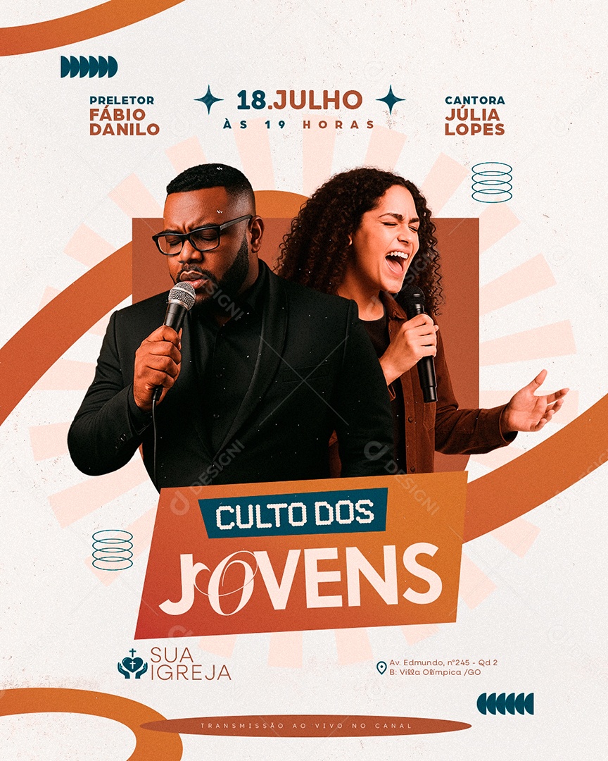 Flyer Gospel Culto Dos Jovens Social Media PSD Editável