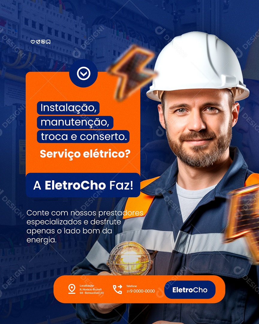Eletricista Instalação Manutenção Social Media PSD Editável