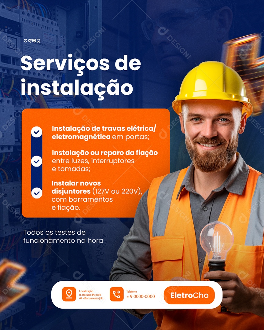 Eletricista Serviços de Instalação Social Media PSD Editável
