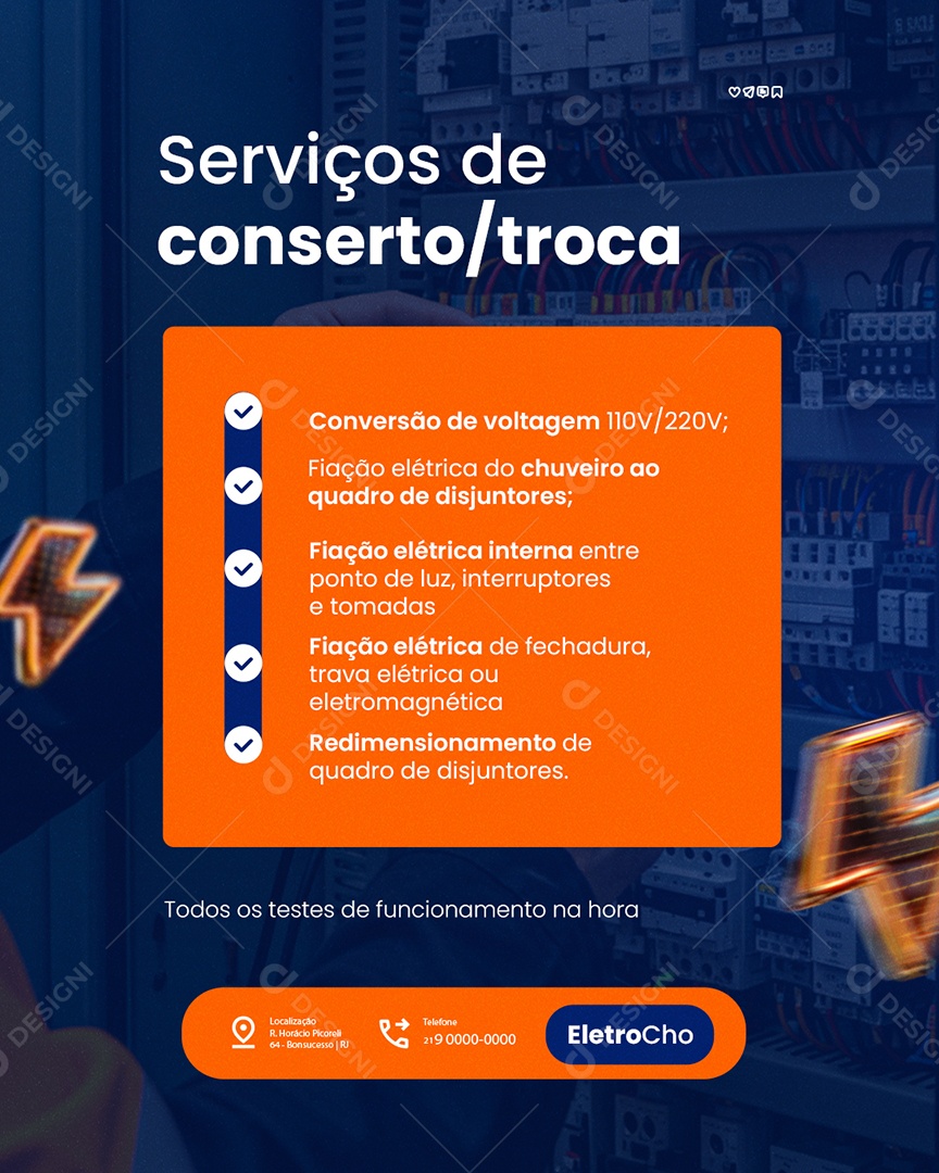 Eletricista Serviços de Conserto Social Media PSD Editável