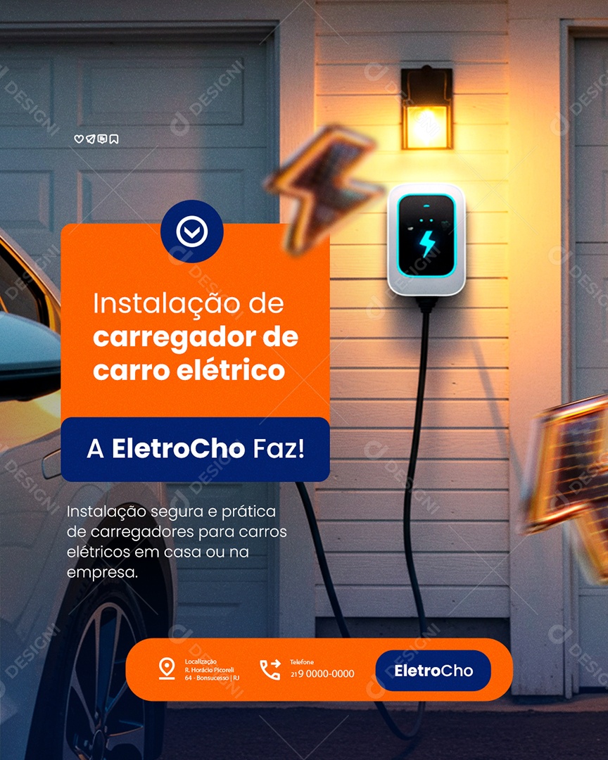 Eletricista Instalação de Carregador de Carro Elétrico Social Media PSD Editável