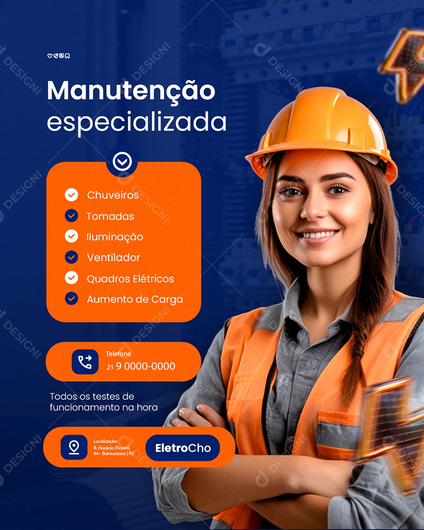 Eletricista Manutenção Especializada Social Media PSD Editável