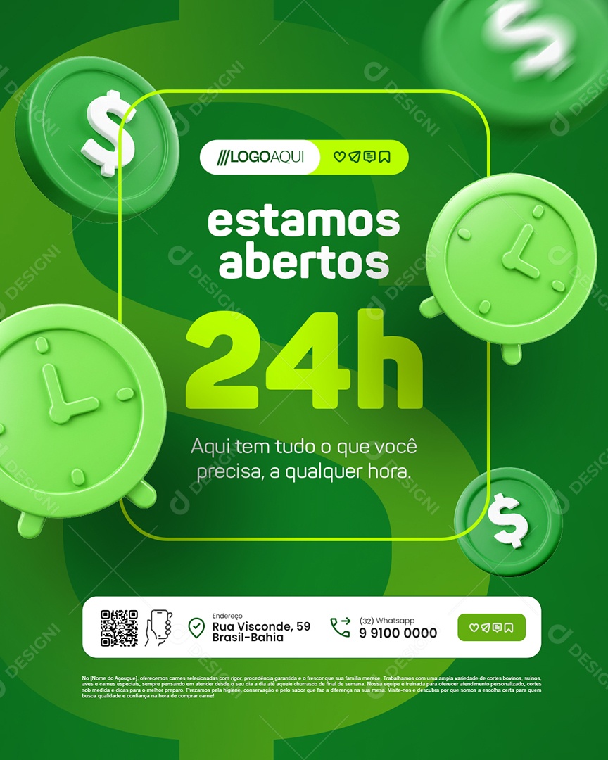 Conveniência Estamos Abertos 24H Social Media PSD Editável