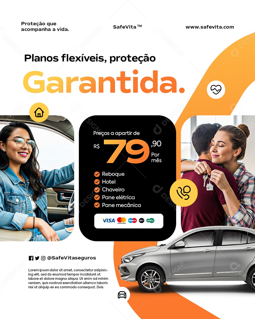 Seguradora Planos Flexíveis Proteção Garantida Social Media PSD Editável