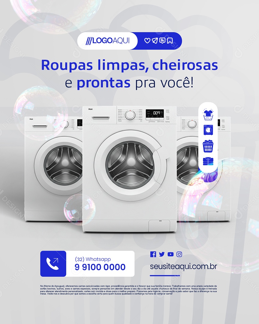 Lavanderia Roupras Limpas Cheirosas e Prontas Pra Você Social Media PSD Editável