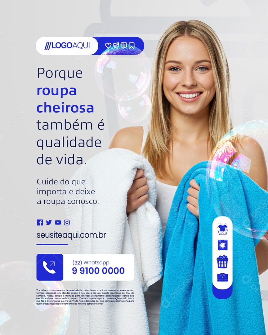 Lavanderia Porque Roupa Cheirosa Social Media PSD Editável