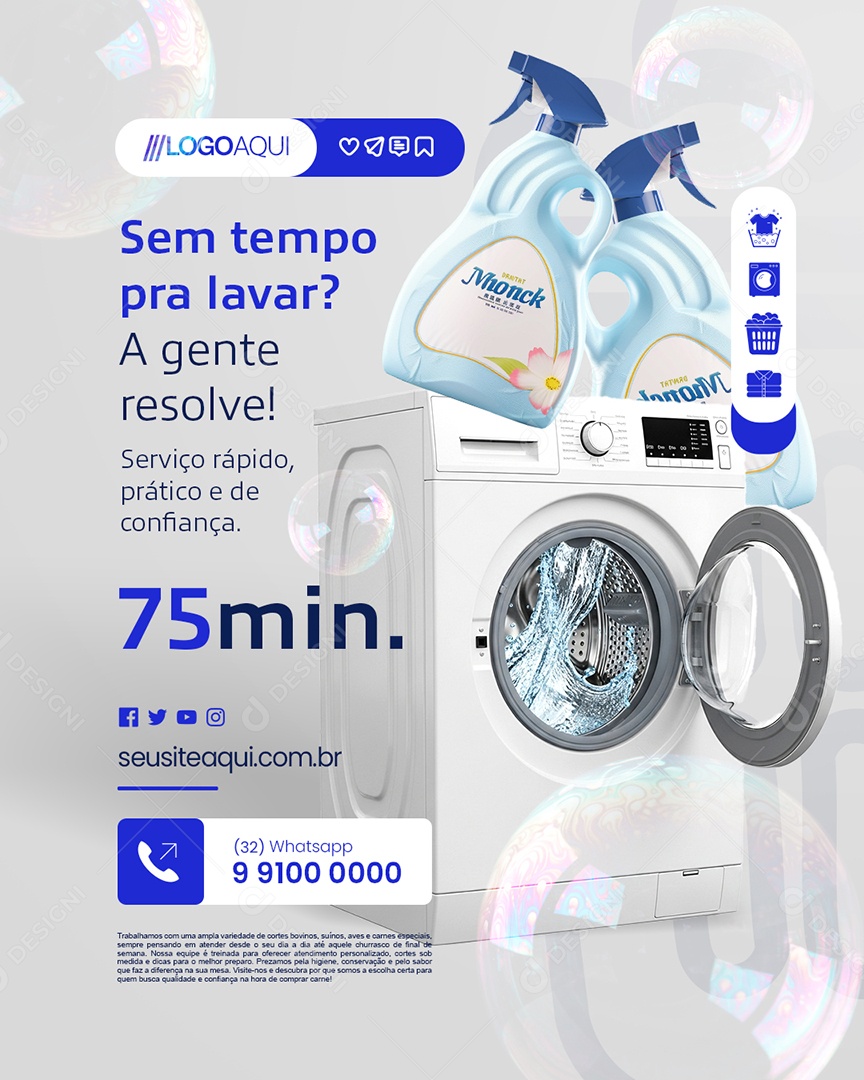 Lavanderia Sem Tempo Pra Lavar Social Media PSD Editável