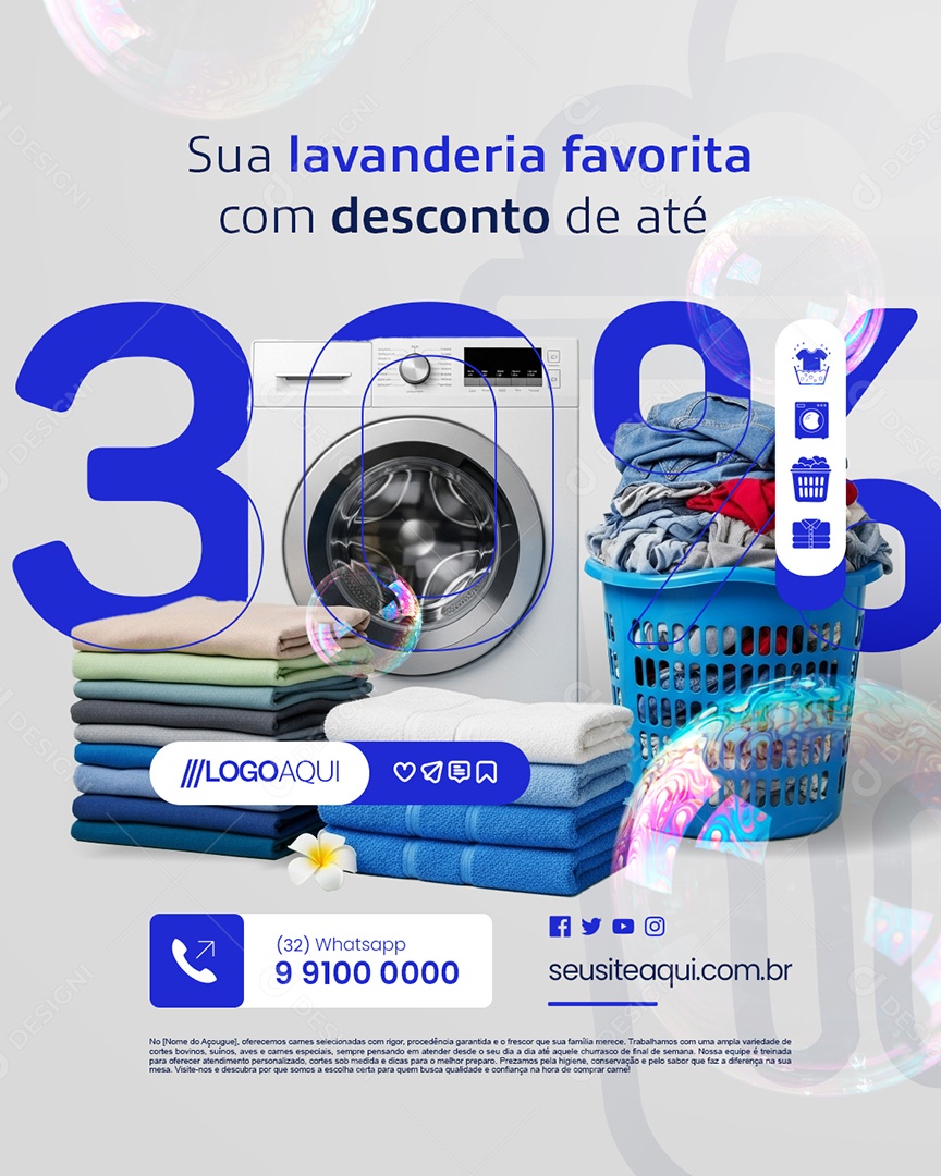 Sua Lavanderia Favorita com Desconto de Até 30% Social Media PSD Editável