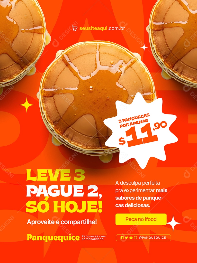 Panquecaria Leve 3 Pague 2 Só Hoje Social Media PSD Editável