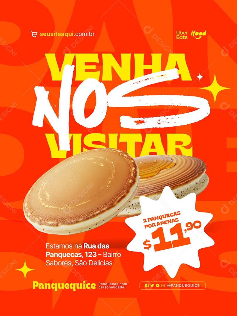 Panquecaria Venha Nos Visitar Social Media PSD Editável