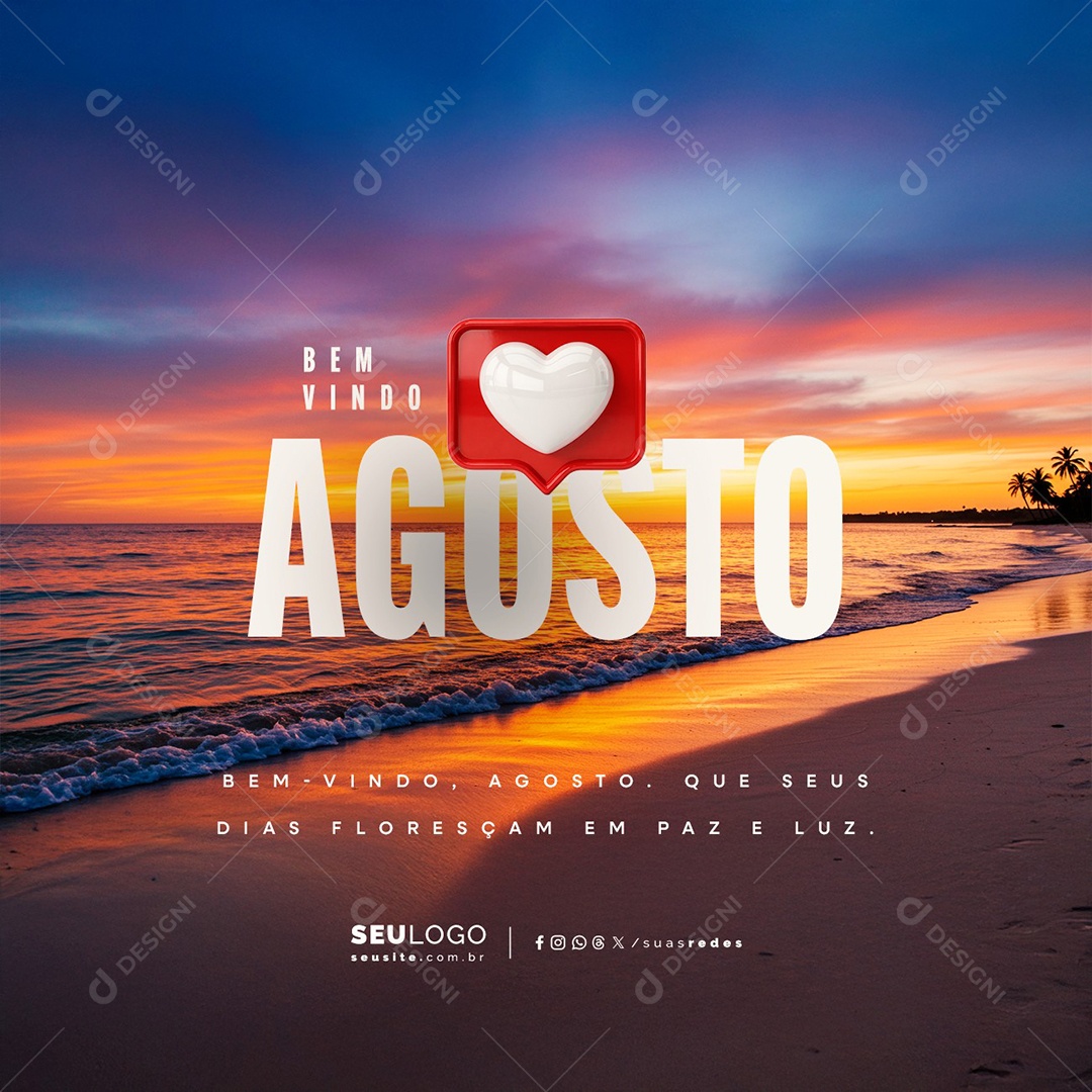 Bem Vindo Agosto Social Media PSD Editável