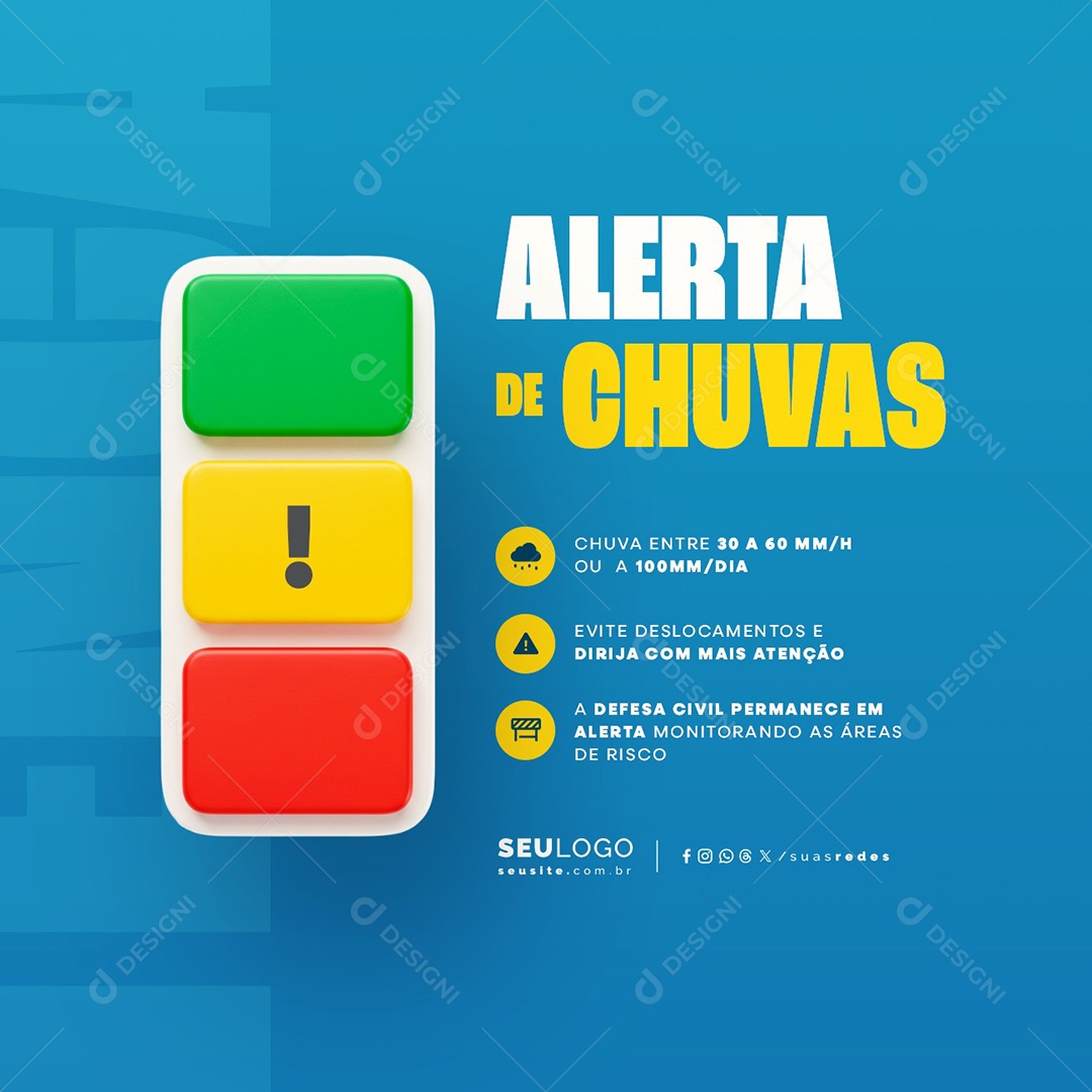 Defesa Civil Alerta De Chuvas Fortes Social Media PSD Editável