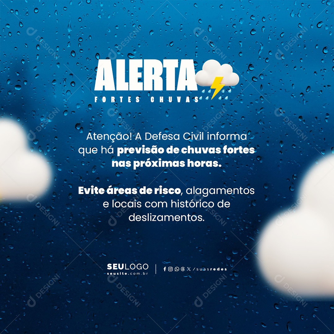 Defesa Civil Alerta De Chuvas Fortes Anteção Social Media PSD Editável