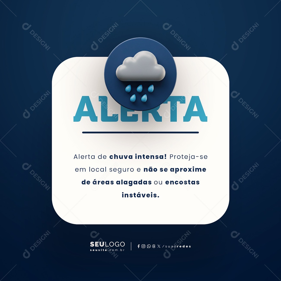Defesa Civil Alerta De Chuvas Fortes Proteja Se em Local Social Media PSD Editável
