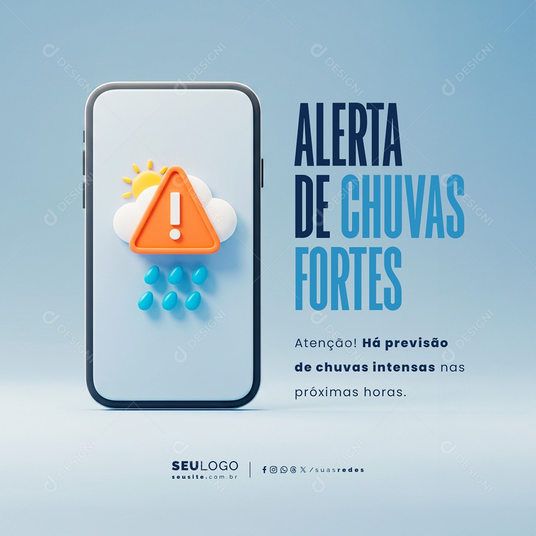 Defesa Civil Alerta De Chuvas Fortes Atenção Social Media PSD Editável