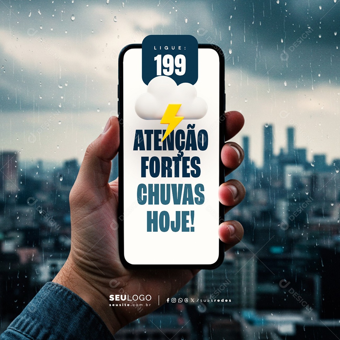 Defesa Civil Alerta De Chuvas Fortes Hoje Social Media PSD Editável