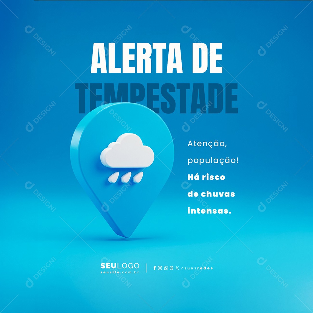 Defesa Civil Alerta De Chuvas Fortes Atenção População Social Media PSD Editável