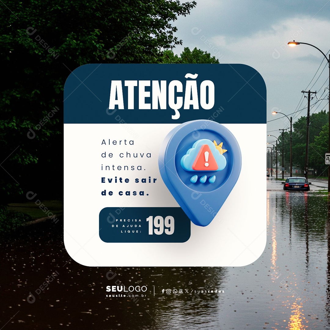 Defesa Civil Alerta De Chuvas Fortes Evite Sair de Casa Social Media PSD Editável