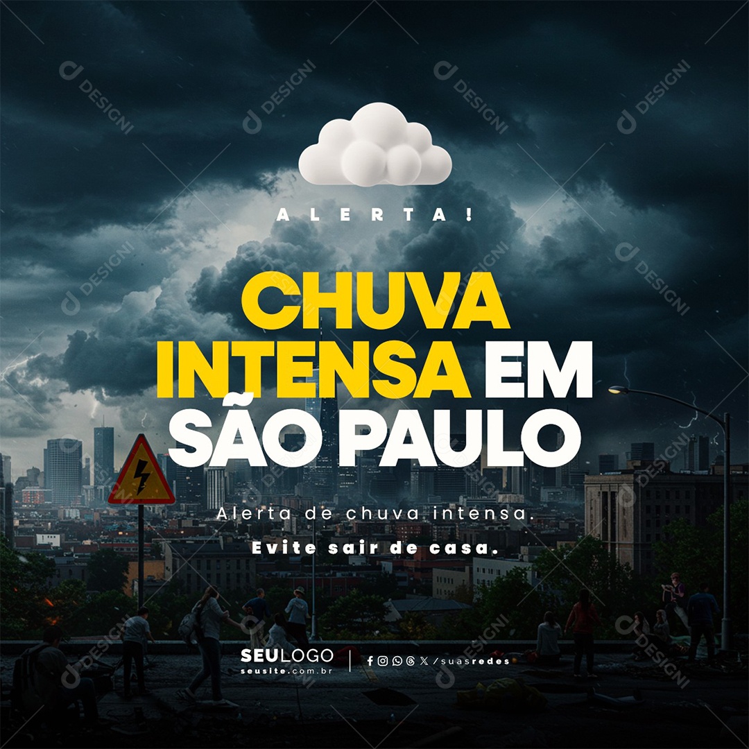 Defesa Civil Alerta De Chuvas Fortes Chuva Intensa Em São Paulo Social Media PSD Editável