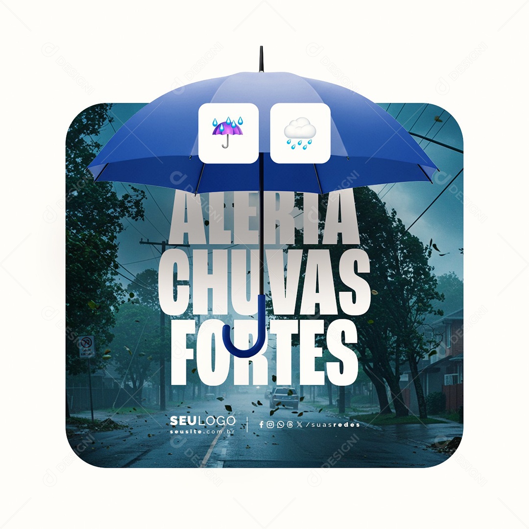Defesa Civil Alerta De Chuvas Fortes Social Media PSD Editável