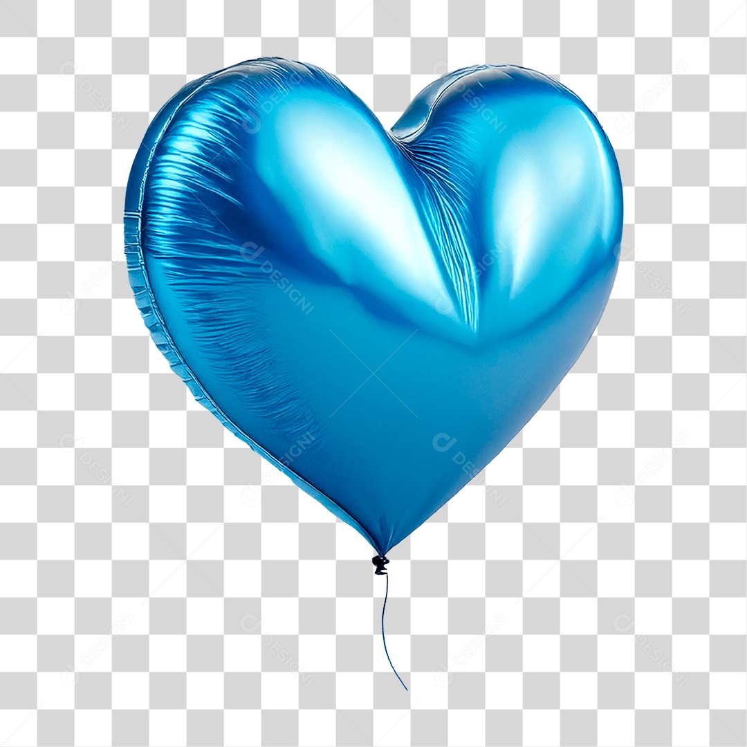 Balão Azul de Coração PNG Transparente