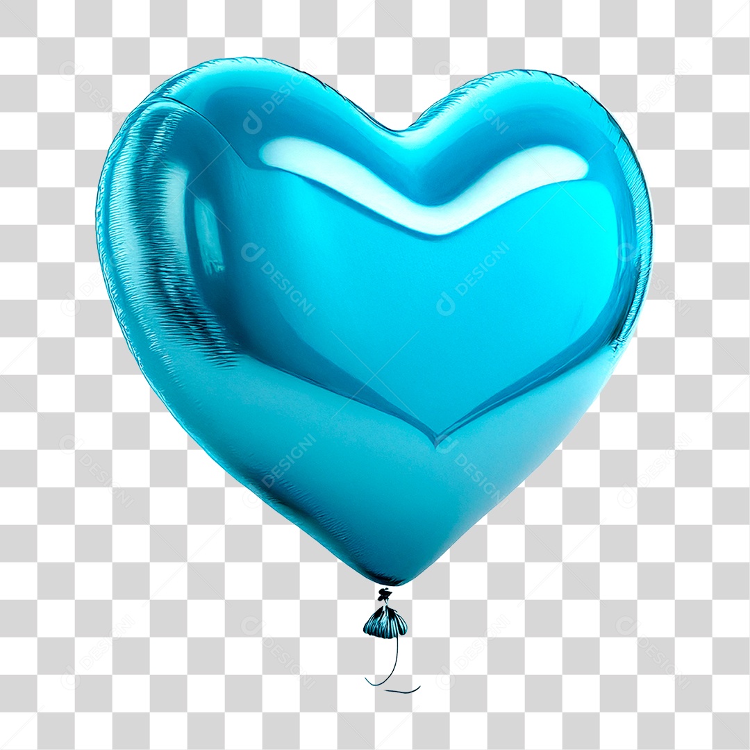 Balão Azul de Coração PNG Transparente