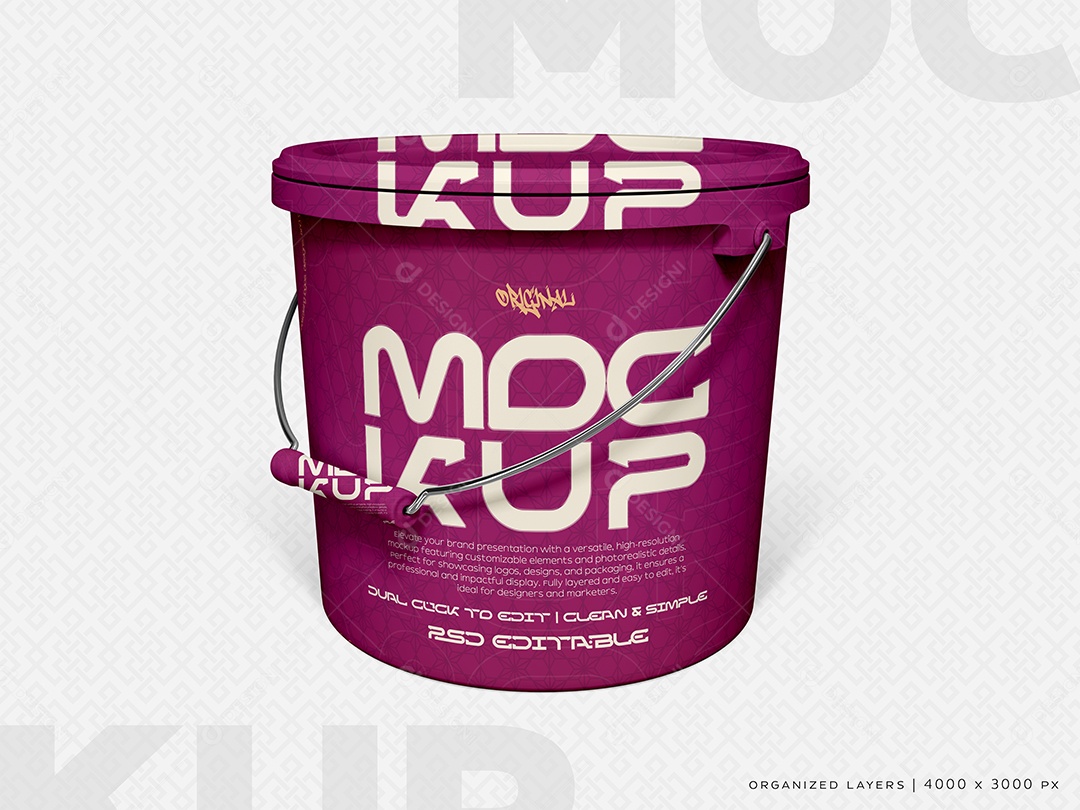 Balde de plástico Mockup PSD Editável